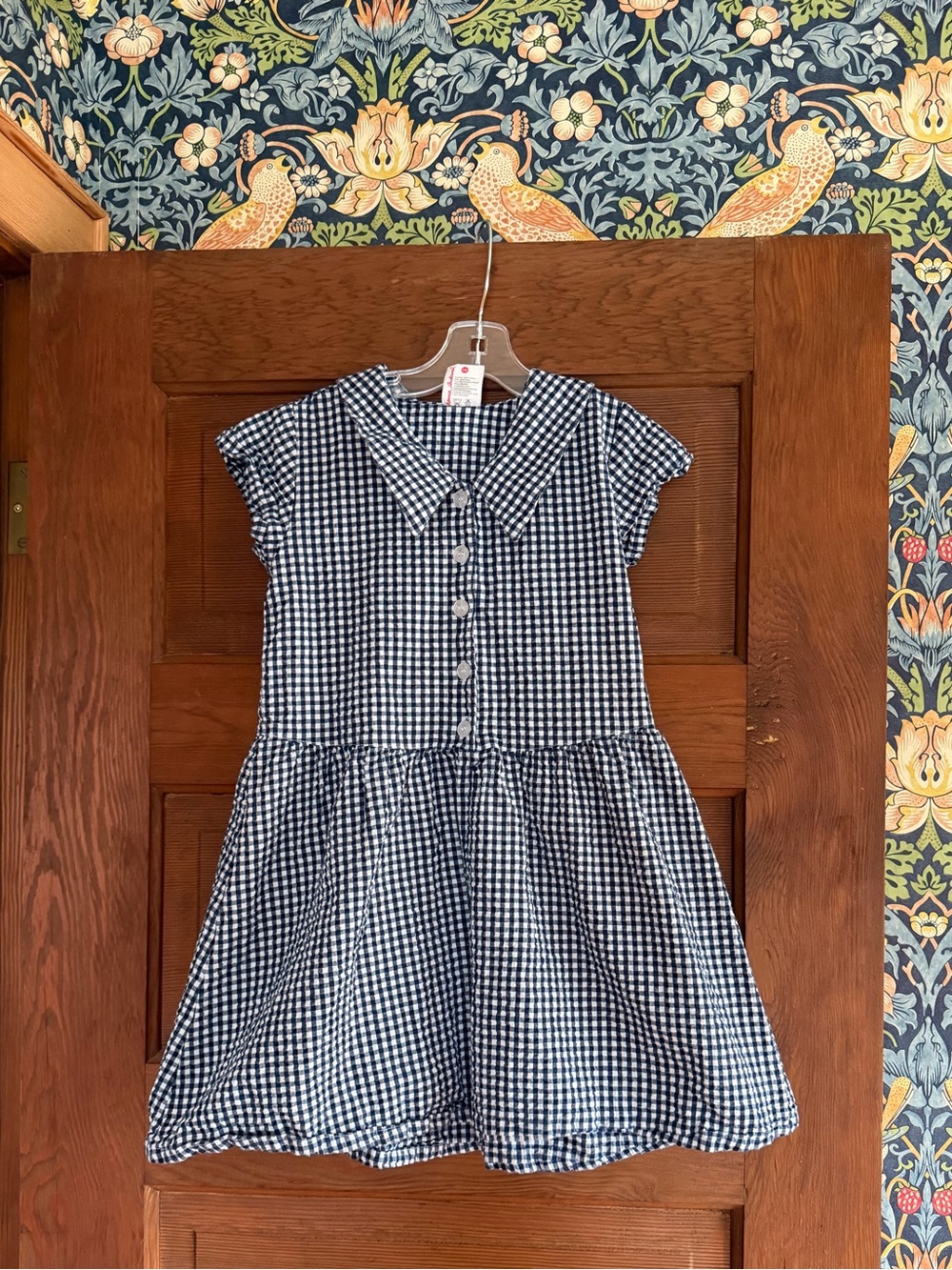 Hanna Andersson Gingham Button-Front Kids Dress in Navy and White Kids Size 8